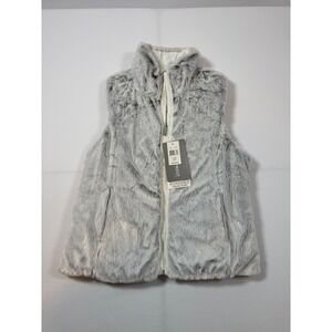 Weatherproof Reversible Faux Fur Vest Womens Small White Grey Quilted‎ F1122CO